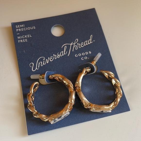 Universal Thread Gold Tone Hoop Semi Precious Black White Earrings New - Picture 4 of 5